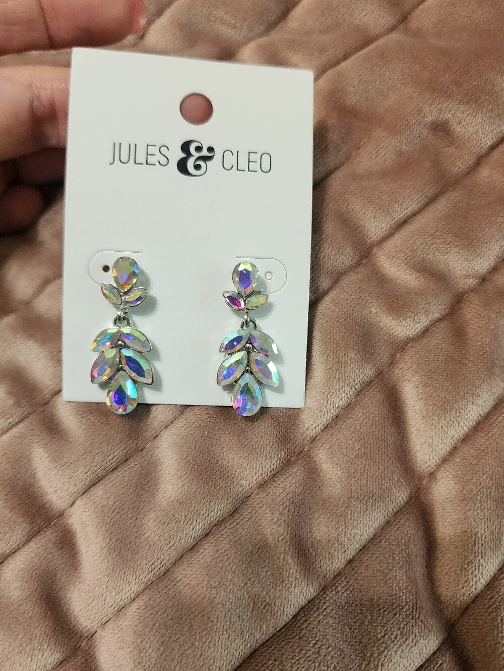 Jules & Cleo Iridescent Leaf Drop Earrings - Aurora Shimmer